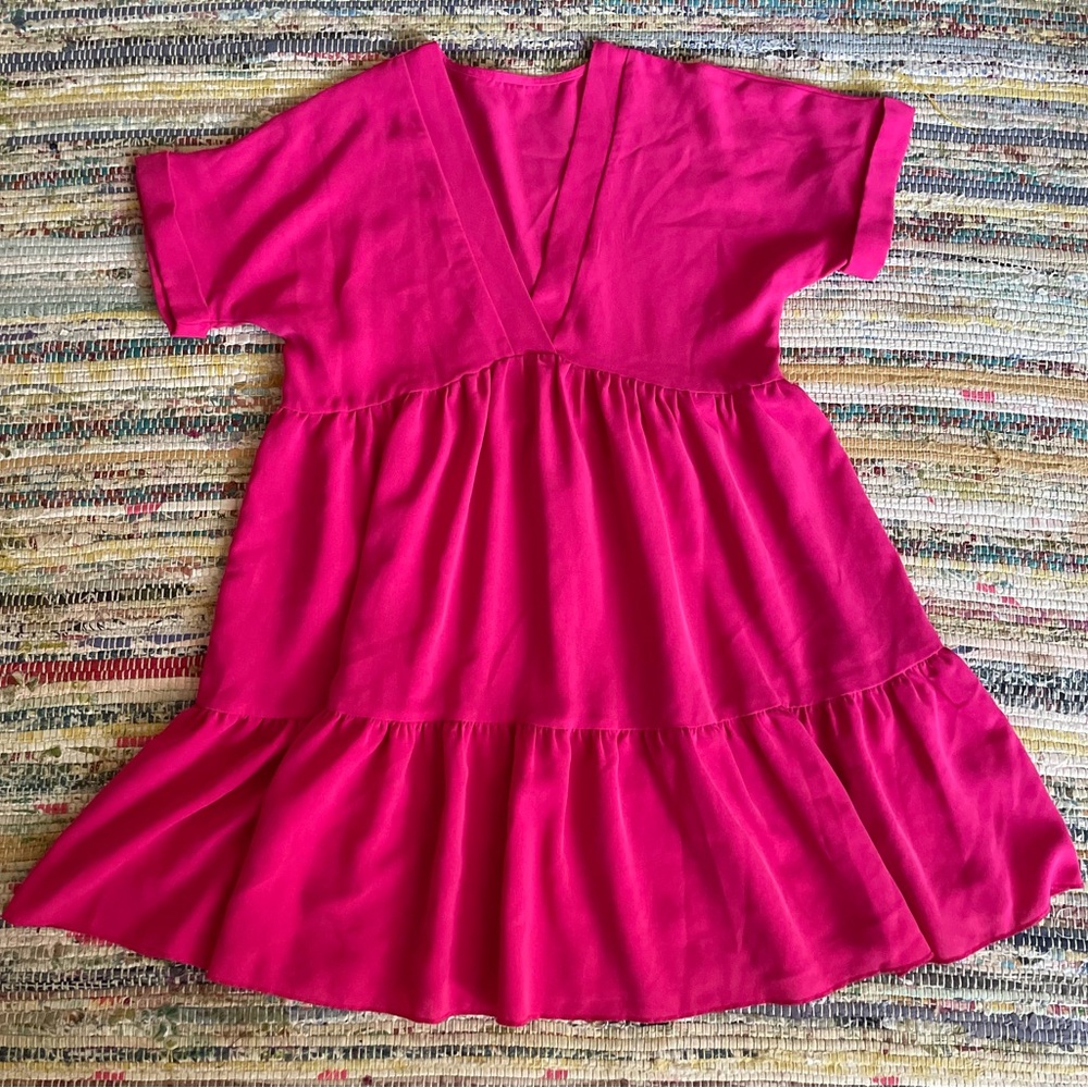 SHEIN Hot Pink V-Neck Dress